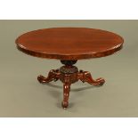 A Victorian mahogany oval breakfast table,