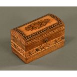 A 19th century Tunbridge ware dome topped casket, foliate patterned.