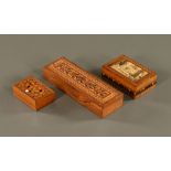 A 19th century Tunbridge ware cribbage board, with two interior compartments,