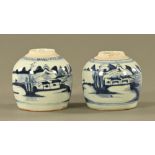 A pair of 19th century Chinese blue and white ginger jars. Height 17 cm.