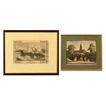 After Bernhard Troch, coloured etching bridge and building scene,
