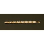 A 9 ct gold link bracelet, set with small clear stones, 26.7 grams.