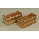 A small pair of brass bound teak troughs (19th century). Height 18 cm, width 36 cm, depth 17 cm.