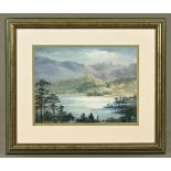 Shirley Shackleton, pastel lake and mountain scene. 26 cm x 36 cm, framed, signed and dated '95.