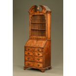 An early 18th century Georgian walnut bureau bookcase,