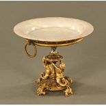 A 19th century French gilt bronze and champleve enamel centrepiece, with marble bowl.