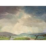 Christopher Assheton Stones, pastel, summer landscape with rain clouds beyond, signed lower left,