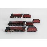 Three Hornby 00 gauge model locomotives and tenders, all in maroon livery,