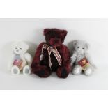 Three Charlie bears, to comprise "Rufus", having red checkered bow tie and bell, "Icicle",