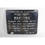 An LMS enamelled Trespass Warning sign, fully titled "London, Midland and Scottish Railway Company",