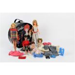A 1960's Barbie and Midge Travel Pals case, three vinyl dolls, to include an Ideal doll,