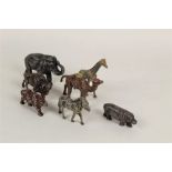 A group of seven 20th century painted lead zoo animals, to comprise elephant, bison, camel, zebra,