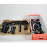 A box of plastic 00 gauge locomotive bodies,