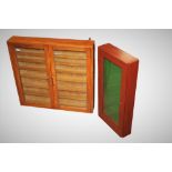 Two wooden glazed model display cabinets, the largest measuring 72 cm tall,
