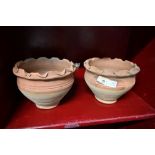 Two terracotta coloured planters with crimped rims (148)