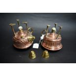 Two brass and copper oil lamp bases (252)