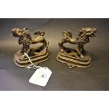 Two bronze metal Fo dog ornaments