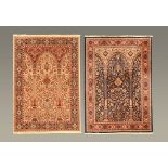 A pair of woollen rugs, Persian design with fringed ends. 106 cm x 112 cm.