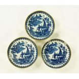 Three early 19th century Fisherman pattern English dishes. diameter 12 cm.