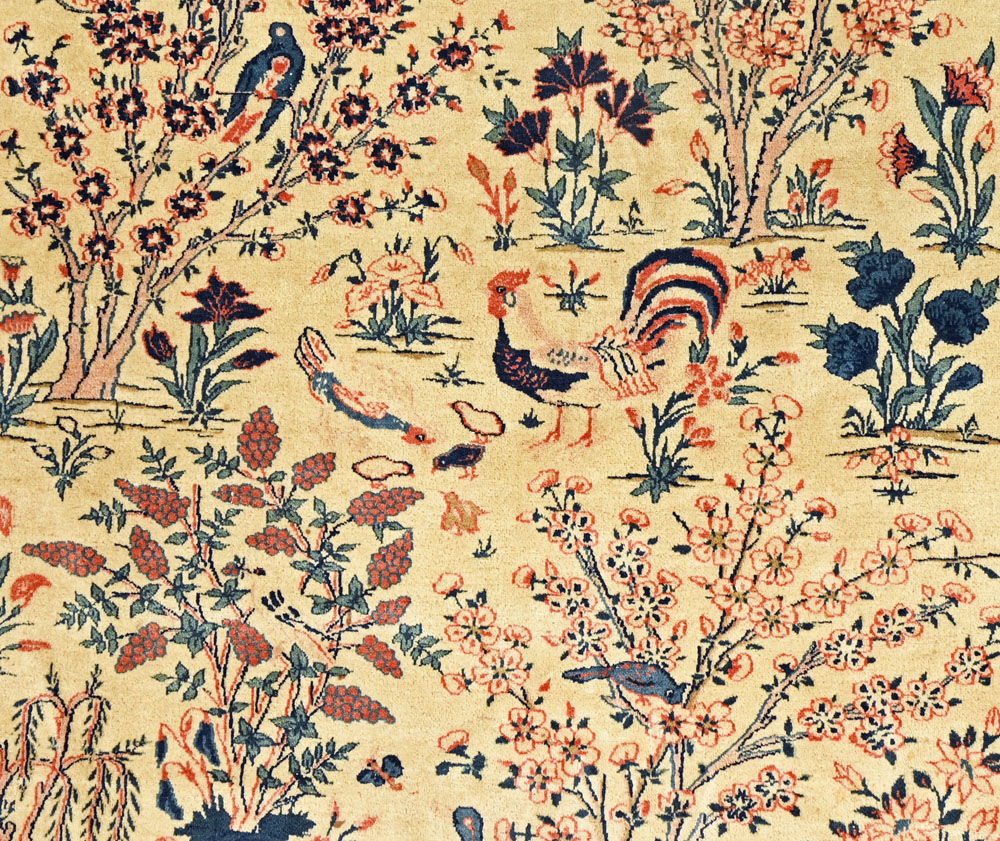 A pair of Eastern silky pile fringed rugs, decorated with various birds, - Image 5 of 23