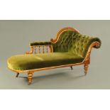 A Victorian mahogany framed chaise longue with deep buttoned back,