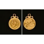 A 1912 George V gold sovereign, mounted. 8.4 grams gross.