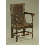 An antique oak Wainscot chair,