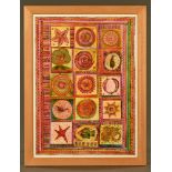Jenny Reynish, watercolour "Patchwork Design". 75 cm x 54 cm, framed, signed and dated 1999.