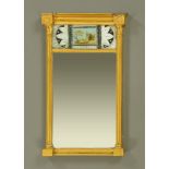 A Regency giltwood and verre eglomise pier glass. Height 63 cm, width 41 cm.