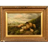 A 19th century oil painting on canvas, sheep in landscape. 33 cm x 52 cm, framed.