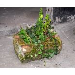 A small rectangular form sandstone trough. Height 23 cm, width 53 cm, depth 39 cm.