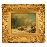 Attributed to Thomas Sidney Cooper (1803-1892), sheep in a snowbound winter landscape,