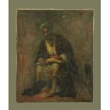 A 19th century oil painting on canvas of an Eastern figure seated reading. 61 cm x 51 cm, unframed.