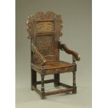 A 17th century carved oak Wainscot chair,