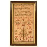 A 19th century sampler 1837 "Hannah Lamb Her Work Aged 13" depicting floral and bucolic rural