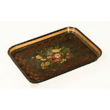 A 19th century papier mache painted and inlaid mother of pearl tray. Width 55 cm, depth 41 cm.