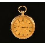 An 18 ct gold fob watch by Thomas Russell & Son, with foliate engraved case,