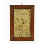 A 19th century sampler Mary Hunt 1842, in rosewood frame. 33 cm x 19 cm.