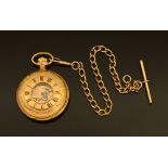 A Jean Pierre gold plated half hunter pocket watch, with gold plated Albert chain.