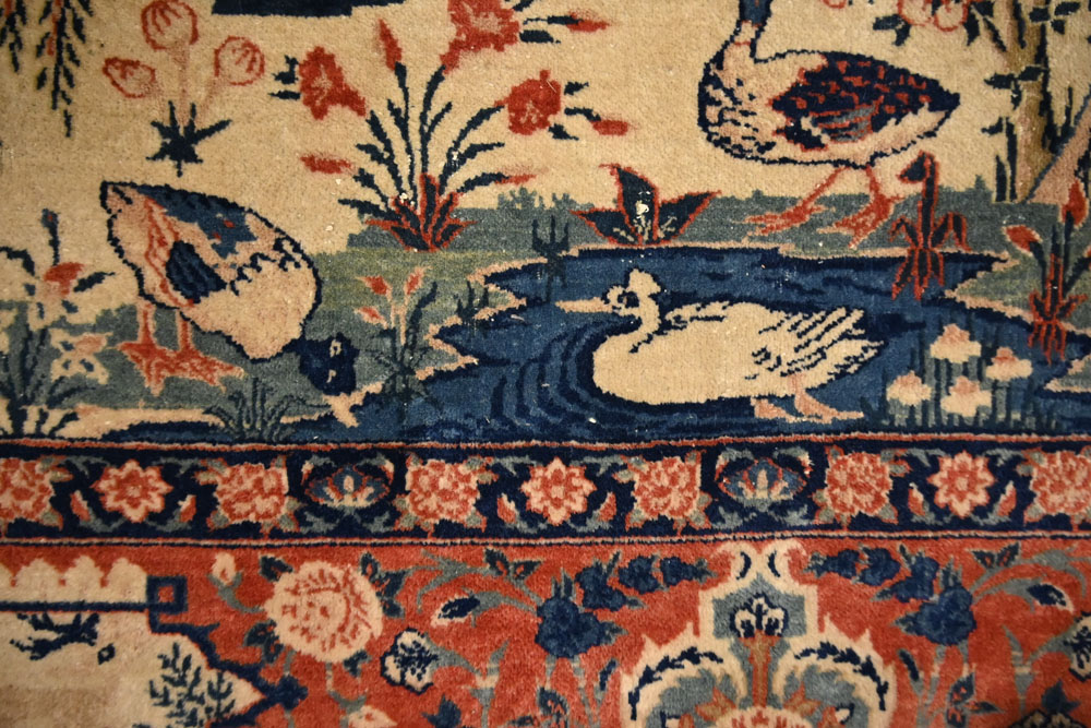 A pair of Eastern silky pile fringed rugs, decorated with various birds, - Image 11 of 23