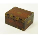 A 19th century brass and rosewood inlaid travelling vanity box,