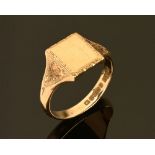 A gentleman's 9 ct gold signet ring, uninscribed. Size S/T, 4.4 grams.