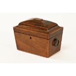A George III rosewood tea caddy, with caddy top to two interior compartments, lead lined.