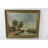 Lehman, 19th century, Continental School, Landscape with farmhouses and river,