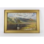 W Holliday (20th century, British School), Mountainous landscape with cattle,