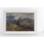RO Byers (20th century, British School), Scottish landscape painting of track in glen,