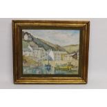 JW Willey (British School), Polperro Harbour, Signed verso & dated 1959, Oil on board,