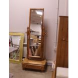 Pine cheval mirror with drawer to base, height 53 cm,