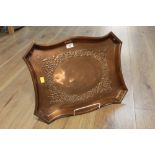 Heavy gauge copper Arts & Crafts shaped tray,