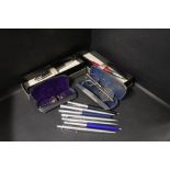 Collection of mostly Parker pens and two pairs of spectacles in cases etc